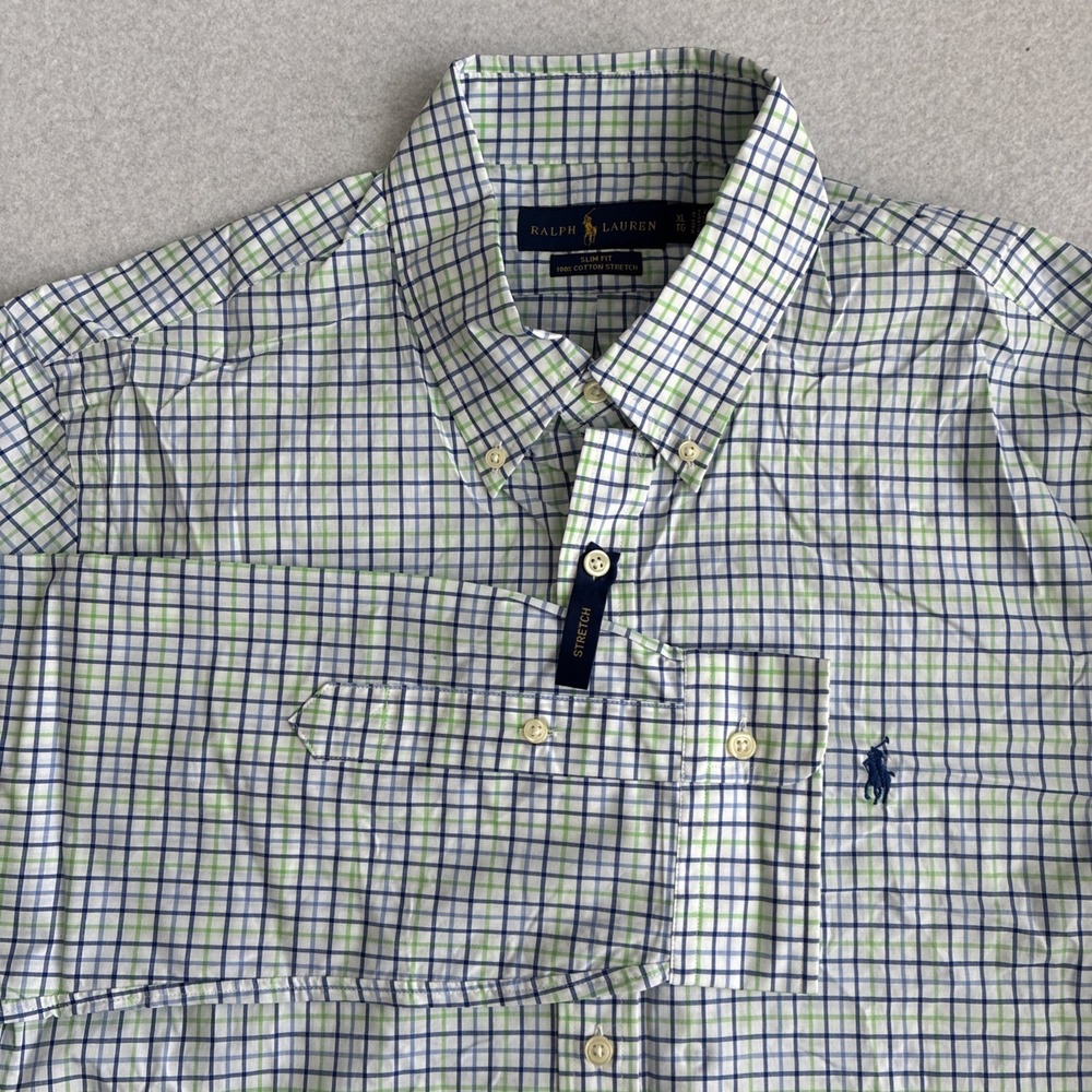 Ralph Lauren Mens Slim Fit 100% Cotton Stretch Button Down XL Plaid Preppy